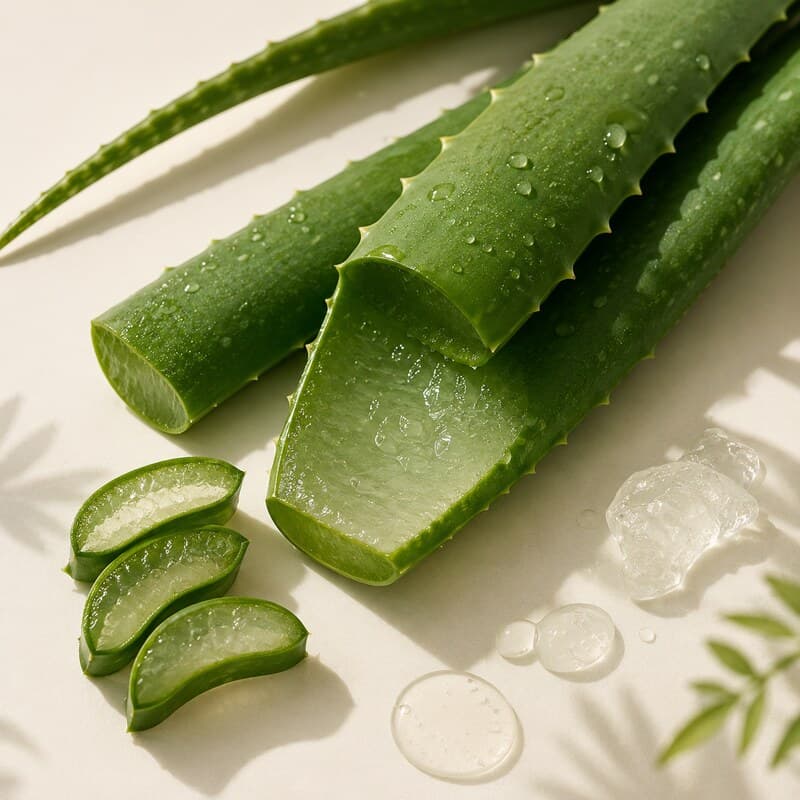 Frische Aloe-vera-Ganzblätter mit sichtbarem Innengel